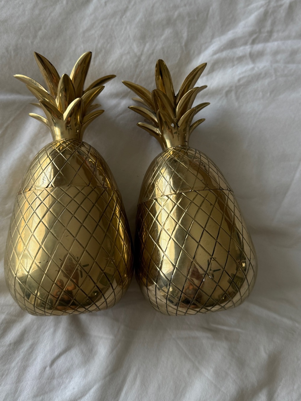 Gold Pineapple Decorative Antique Brass Tins - Set of 2